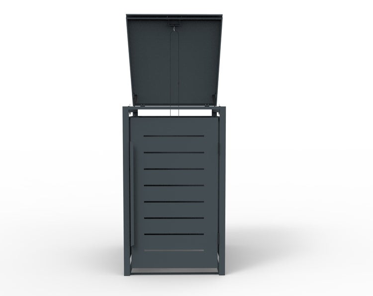 Mülltonnenbox mit geöffnetem Deckel für die Mülltonnenaufbewahrung