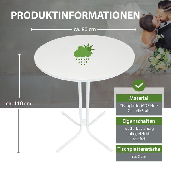 Set Stehtisch klappbar Ø 80 cm in Weiß & Husse Anthrazit bügelfrei für Gastrotisch Bistrotisch