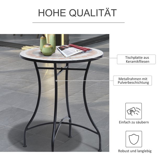 Outsunny Gartentisch Ø60 x H71cm, Wetterfest Balkontisch aus Metall, Esstisch Outdoor, Campingtisch Beistelltisch, rund Terrassentisch für Garten Terrasse Balkon Orange+Weiß