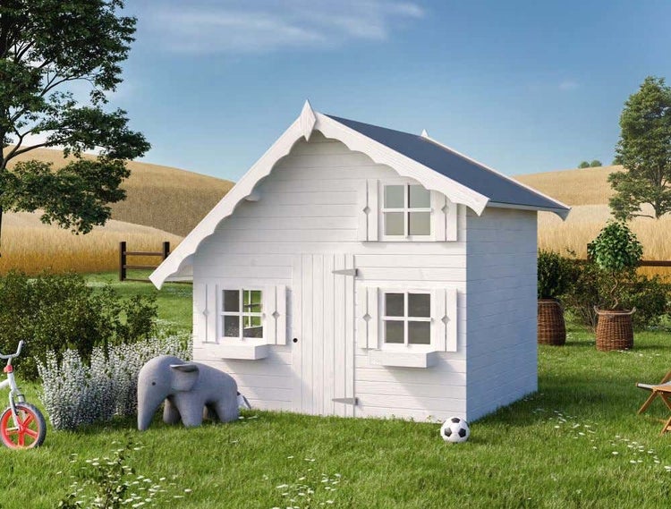 Polhus Alpholz Spielhaus Tom Kinderspielhaus aus Holz, Kinderhaus mit 16 mm Wandstärke Holzhaus Kinder, Naturbelassen 2,2x1,8m