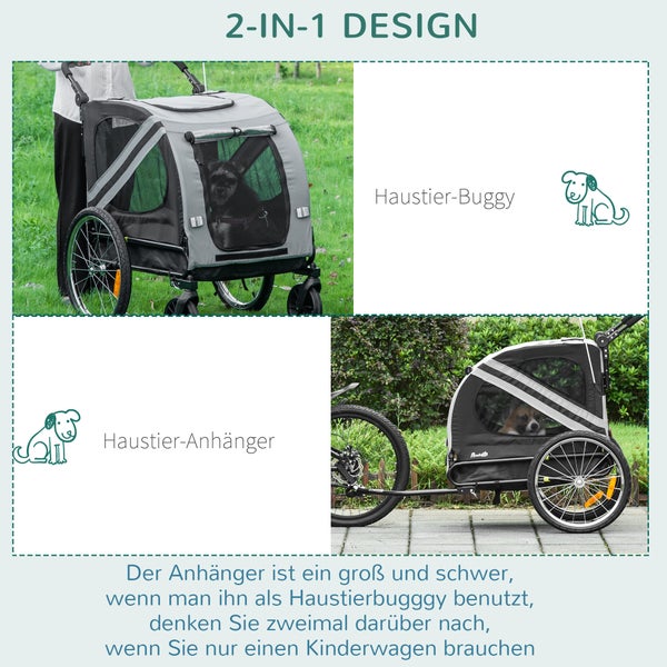 PawHut Hundewagen, 140L x 72,5B x 108H cm, Stahl, Oxford-Gewebe, Grau