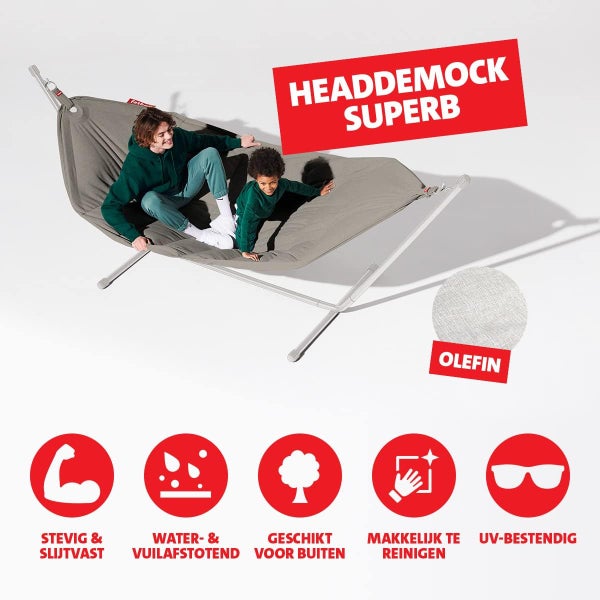 Fatboy® Headdemock Superb in Grey | Komfortable Hängematte | Für 2 Personen | Wasser- & Schmutzabweisend | UV-Beständig | Mit Rahmen