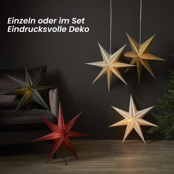Star – Papierstern Point Gold 60 cm – stilvoller Adventsstern mit dekorativem Lochmuster, perfekt für Fenster oder Wand, moderne Weihnachtsdekoration für Innenräume