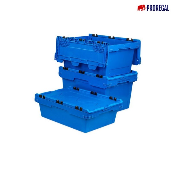 PROREGAL Conical Mehrweg-Stapelbehälter mit Krokodildeckel Blau HxBxT 19,9 x 41 x 61cm 29 Liter Lagerbox  Eurobox  Transportbox  Transportbehälter