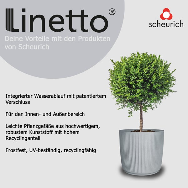 Scheurich Linetto 30, Pflanzgefäß/Blumentopf/Pflanzkübel, rund,  aus Kunststoff Farbe: Stony Grey, 28,6 cm Durchmesser, 26,2 cm hoch, 14 l Vol.