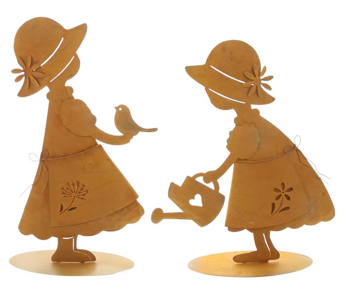 FRANK FLECHTWAREN | Dekofigur Mädchen, 2er Set, METALL, 23 x 6 x 28 cm, 20 x 6 x 30 cm