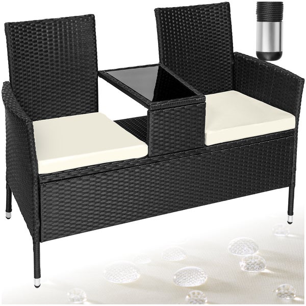 Rattan Gartensitzbank tectake Narbonne 131 x 59 x 82 cm 2-Sitzer schwarz/beige