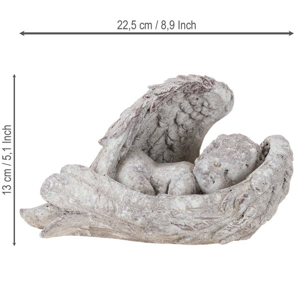 Dekofigur schlafender Engel im Flügel, 22,5 cm breit und 13 cm hoch