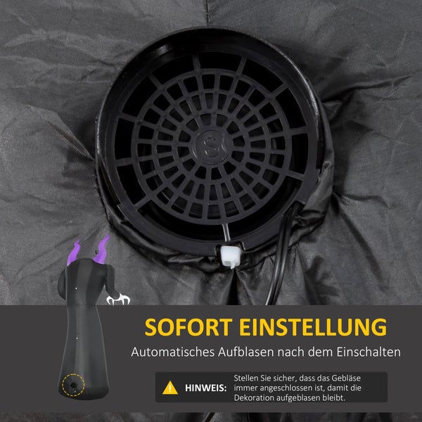 Outsunny 210 cm Aufblasbar Gespenst mit Kürbiskopf Halloweendeko mit blauem Flammeneffekt mit LED-Lichte Aufblasbare Halloweendekoration Wasserdicht für den Innen und Außenbereich