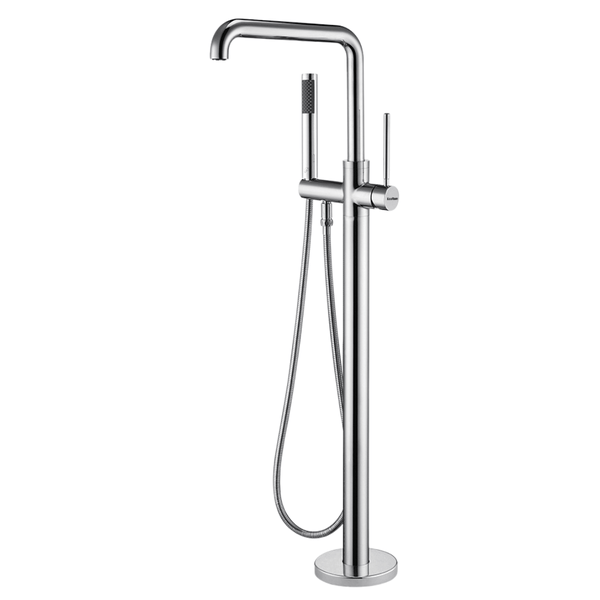 EcoRain Freistehende Wannenarmatur mit Handbrause Charles 110 CM - Messing & Keramikscheiben - 30% Wassersparend - Universeller Anschluss - Korrosionsbeständig - Chrom