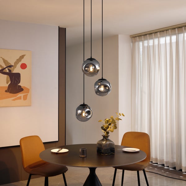 Art-Deco-Pendelleuchte schwarz mit Rauchglas 3-flammig - Douglass