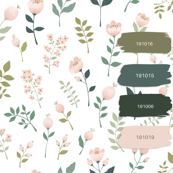 Blumenmuster mit Farbfeldern und Farbnummern