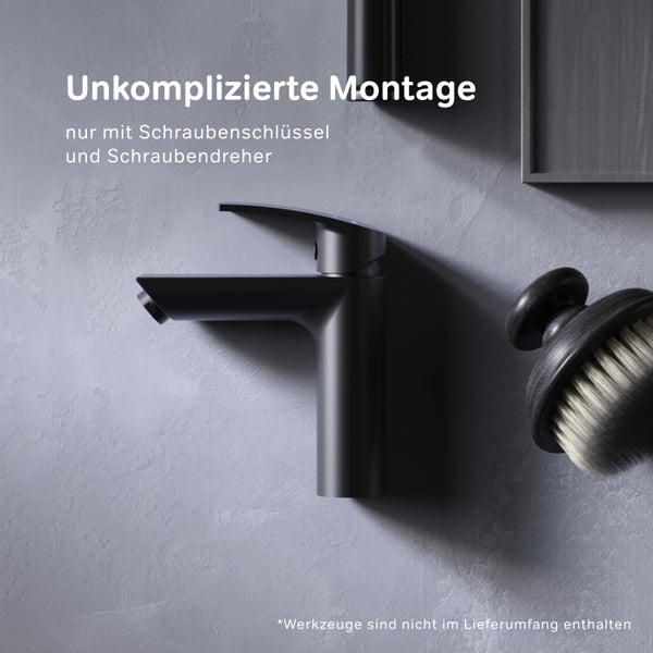 Schwarzer Wasserhahn mit Waschtischarmatur