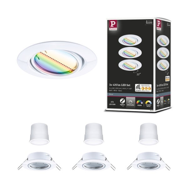 Dreier-Set runde LED-Einbaustrahler aus gebürstetem Metall mit warmweißem Licht.