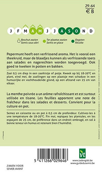 Pfefferminze-Samenpackung mit Anweisungen zu Aussaat und Ernte