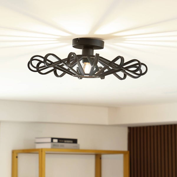 Lindby Deckenlampe Kaelen (Landhaus, Vintage Rustikal) in Schwarz aus Metall (1 flammig E27) - Deckenleuchte Lampe Wohnzimmerleuchte