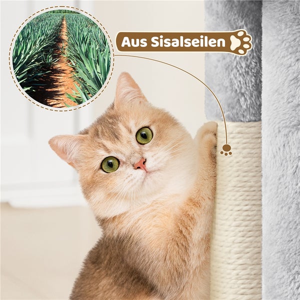 Katze an einem Kratzbaum aus Sisalseil