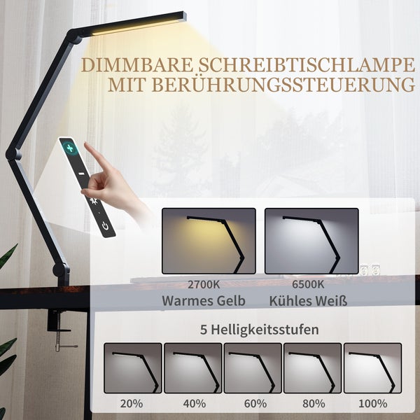 Dimmbare Schreibtischlampe mit Touch-Bedienung und fünf Helligkeitsstufen