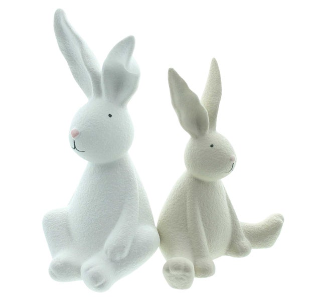 FRANK FLECHTWAREN | Hase White & Cream, 2er Set, PORZELLAN, 10,5 x 10 x 19 cm, 12,5 x 8 x 15,5 cm