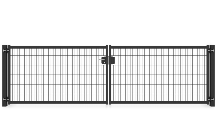 Gartentor ZAUNGURU BASIC-Line Berlin aus Metall, Höhe: 123cm, Breite: 441cm, 2-flügelig inkl. Pfosten, Schloss und Zubehör, Feuerverzinkt und zusätzlich in RAL 7016 Anthrazitgrau pulverbeschichtet
