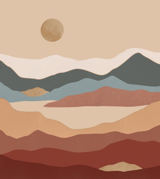 Abstraktes Berglandschafts-Wandbild mit Sonne