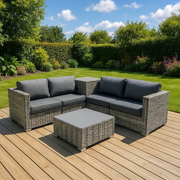 Marielle Rattan Modulares 6-teiliges Möbelset mit Aufbewahrungsbox 700L - Grau