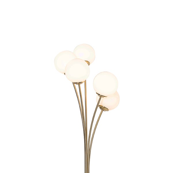 Stehleuchte mit fünf runden, leuchtenden Lampenschirmen