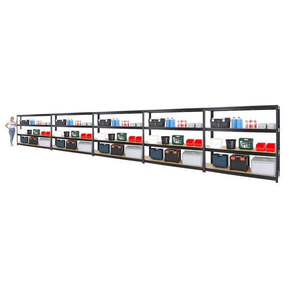 PROREGAL Mega Deal 5x Schwerlastregal Dino HxBxT 180 x 200 x 45 cm Fachlast 500 kg Schwarz