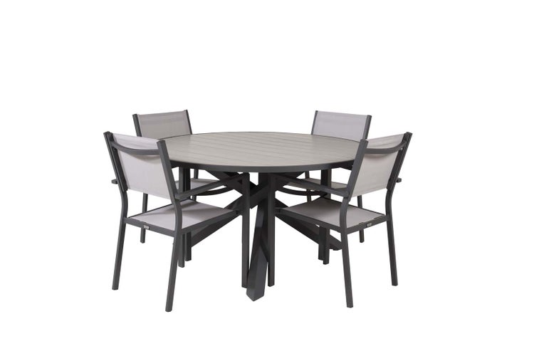 Parma Gartenset Tisch Ø140cm dunkel grau, 4 Stühle Copacabana grau. 140 X 140 X 73 cm