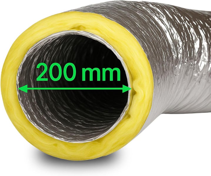Isolierter Lüftungsschlauch mit einem Innendurchmesser von 200 Millimeter.