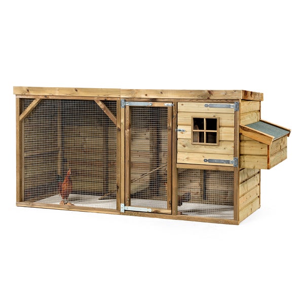 Hühnerstall aus Holz mit Drahtgitter und Legenest