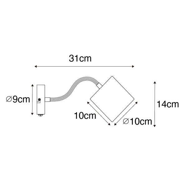 Wandleuchte schwarz mit gelbem Schalter und flexiblem Arm - Merwe