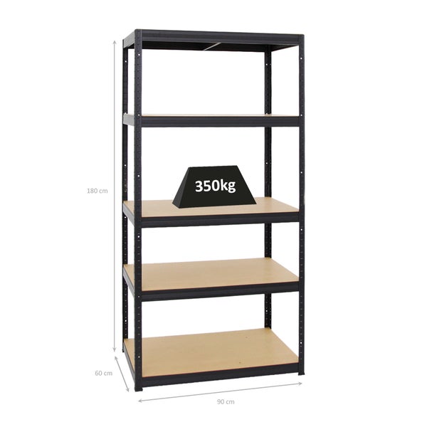 PROREGAL Mega Deal 1x Schwerlastregal Slim Elephant M HxBxT 180 x 90 x 60 cm & 1x Höhenverstellbare Werkbank Slim Dino HxBxT 90 x 120 x 60 cm Schwarz