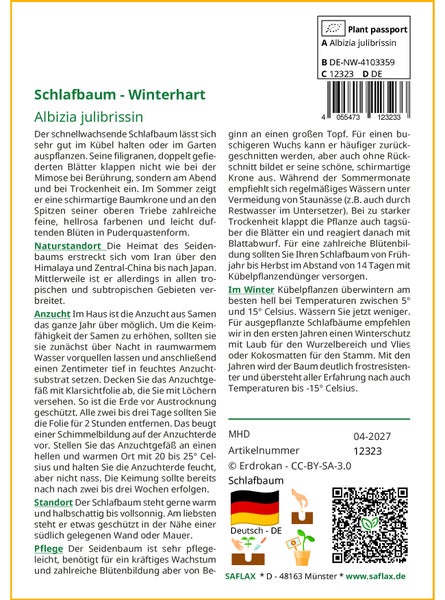 SAFLAX Garden to go - Schlafbaum - Albizia julibrissin - 50 Samen - Mit Topf, Klima - Deckel und Anzuchtsubstrat