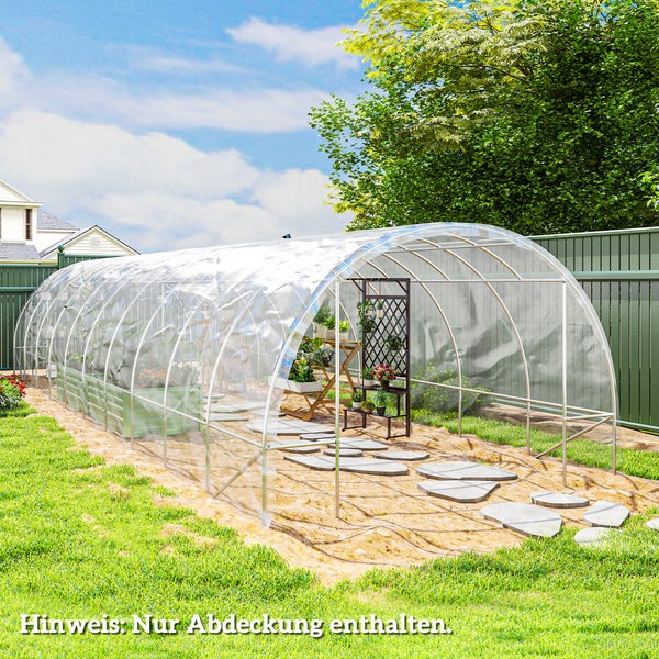 Outsunny Gewächshausfolie 6x10 m wasserdicht Gartenfolie mit UV Schutz, Extra Dick Reißfest Folie aus Kunststoff, Abdeckplane für Treibhaus Folientunnel, Tunnelfolie für Außenbereich Transparent