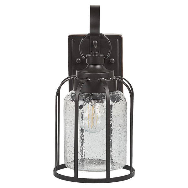 Wandleuchte mit Klarglas und Metallkäfig