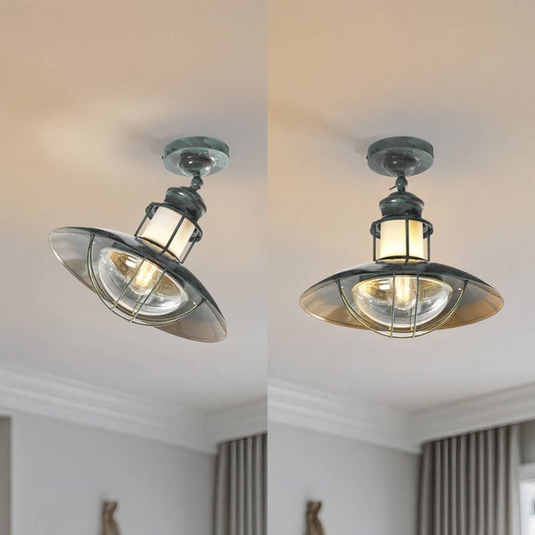 Deckenleuchte im maritimen Stil mit Lampenschirm aus Metall und Glaskäfig