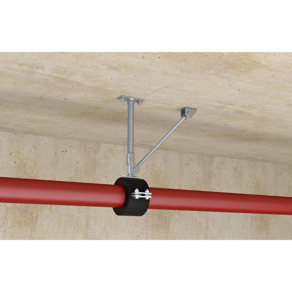 Rohrbefestigung mit Schallschutzschelle und Deckenbefestigung