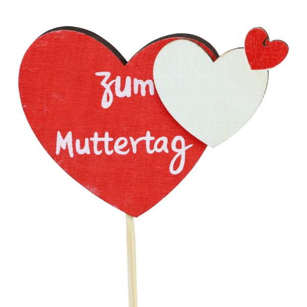 Dekoration zum Muttertag mit Herzmotiven auf einem Stab