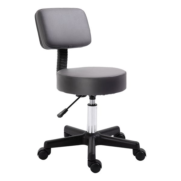 HOMCOM Rollhocker Höhenverstellbarer Arbeitshocker mit Lehne, Drehbarer Salon Hocker für Massage Büro Kunstleder Grau Ø35 x 72-84 cm