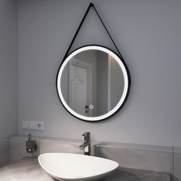 EMKE Badspiegel mit Beleuchtung, LED-Spiegel mit Touchschalter, rund, ф60cm, Kaltweiß