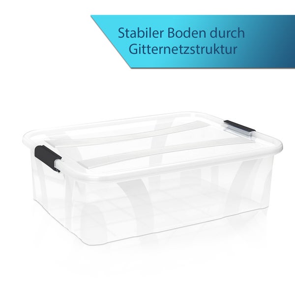 BigDean Aufbewahrungsbox mit Deckel transparent - 7L + Clipverschluss - Stapelbox Ordnungsbox Clipbox Lagerbox Box mit Deckel Storage Boxes - Klarsichtbox mit Deckel – stapelbar durchsichtig