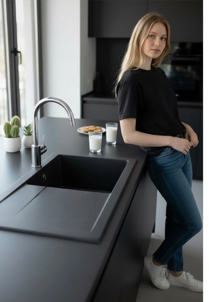 Keramik Küchenspüle 86x51cm Schwarz Matt Spüle