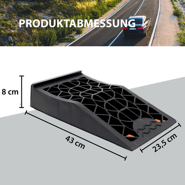 Schwarze Auffahrrampe mit den Maßen 43 cm x 23,5 cm x 8 cm