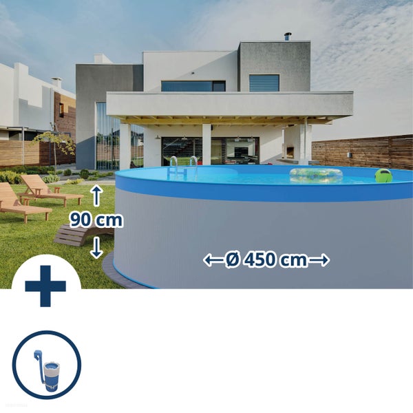 Aufstellpool mit 450 Zentimeter Durchmesser und 90 Zentimeter Höhe im Garten