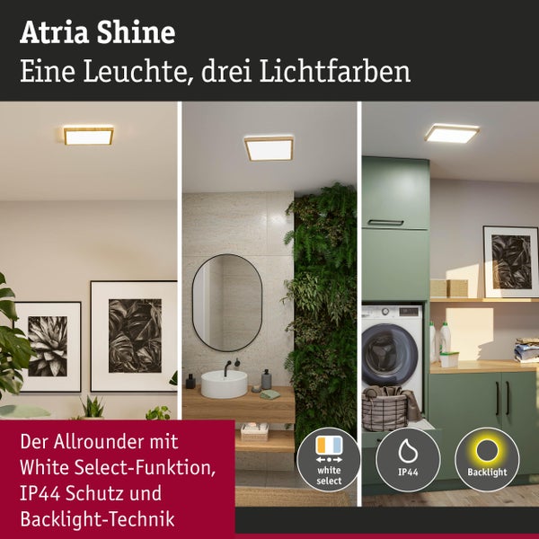 Paulmann Atria Shine LED-Panel in Wohnzimmer, Badezimmer und Waschküche mit White Select-Funktion, IP44 Schutz und Backlight-Technik.