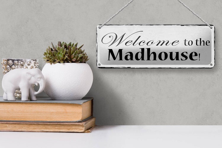 Blechschild Spruch 27x10cm welcome to the Madhouse Dekoration