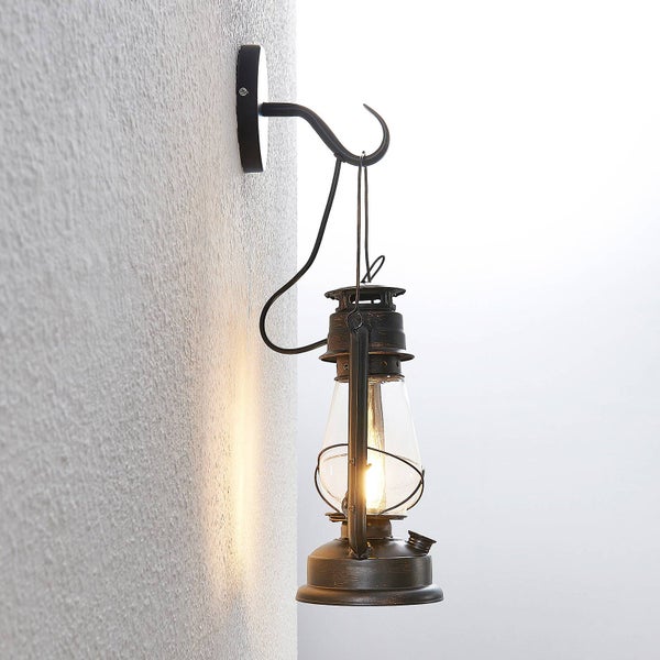 Lindby Wandlampe, Wandleuchte innen Laternenform Innenleuchte Wand Laterne Vintage Design rostfarben 1x E14 max. 40W ohne Leuchtmittel Wandbeleuchtung