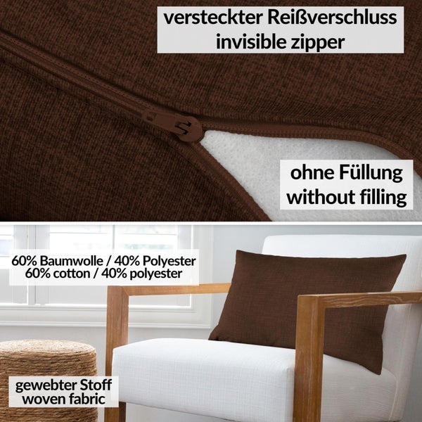 Kissenhülle Dunkelbraun 30x50cm ohne Füllung Leinenoptik