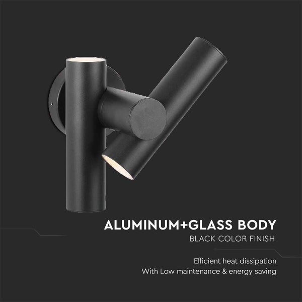Schwarze Wandleuchte aus Aluminium und Glas
